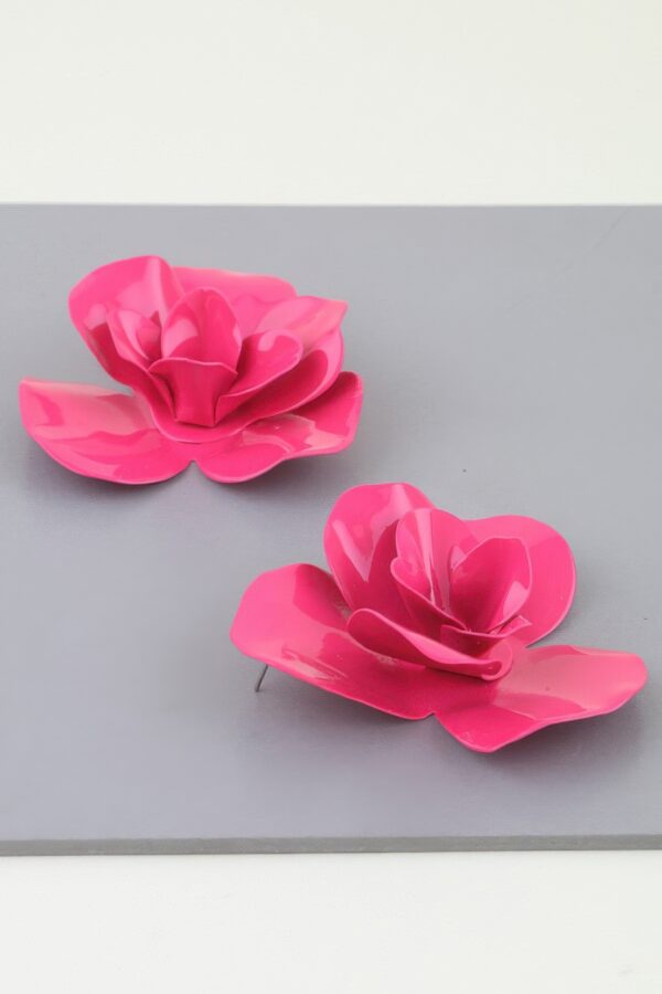 Polished Blooming Rose Stud Earrings - Hot Pink