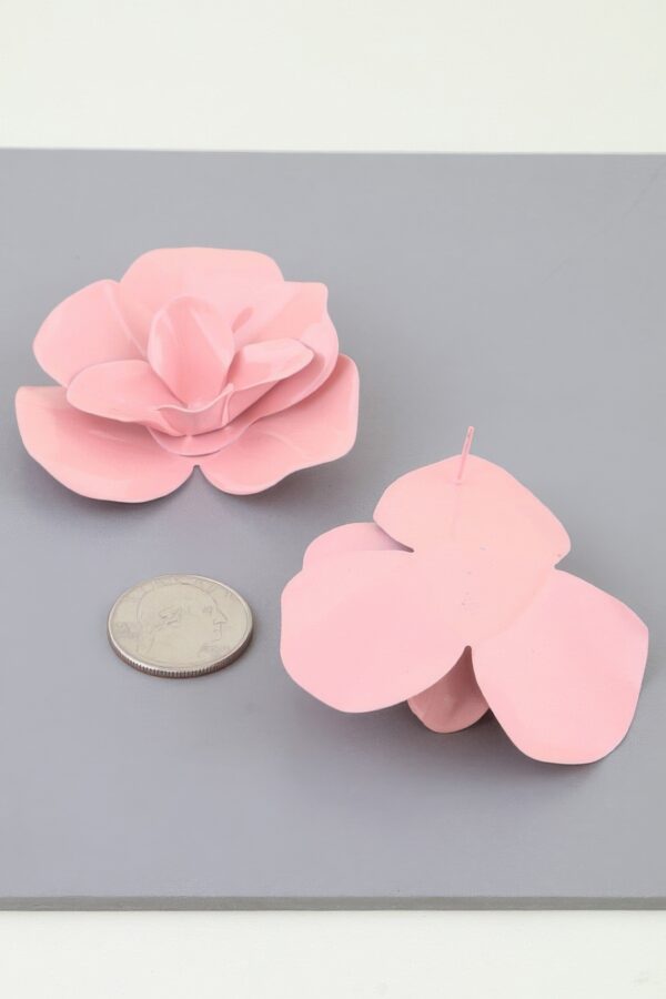 Polished Blooming Rose Stud Earrings - Hot Pink