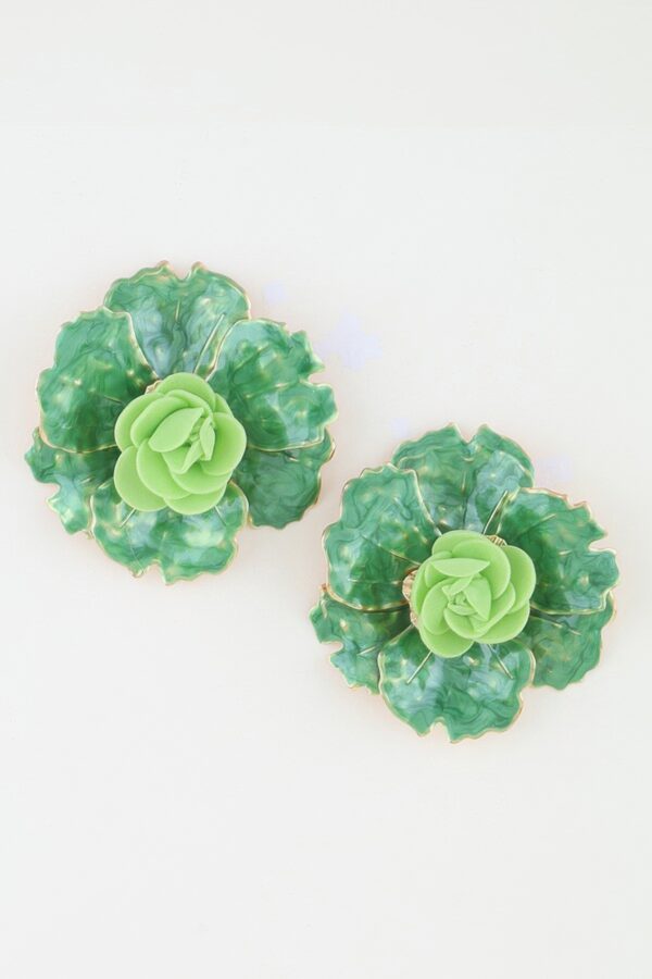 Watercolor Bloom Flower Earrings with Gold Trim