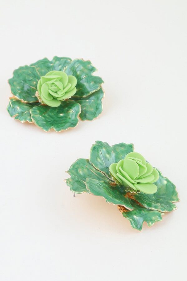 Watercolor Bloom Flower Earrings with Gold Trim