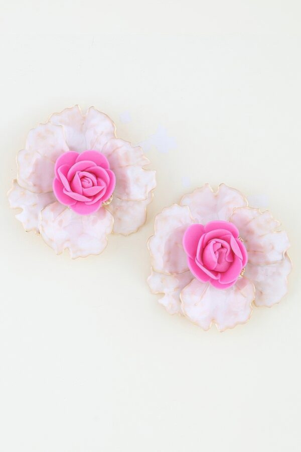 Watercolor Bloom Flower Earrings with Gold Trim