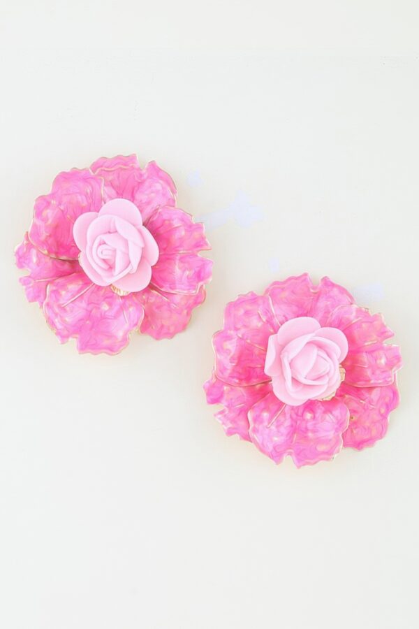 Watercolor Bloom Flower Earrings with Gold Trim