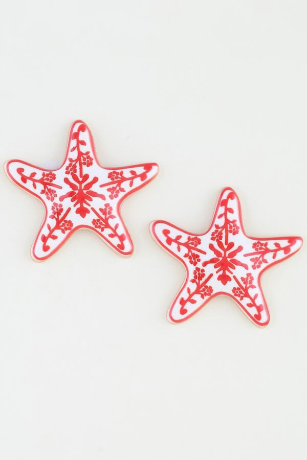 Antique Starfish Stud Earrings - Floral Enamel Accent