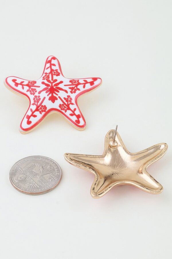 Antique Starfish Stud Earrings - Floral Enamel Accent