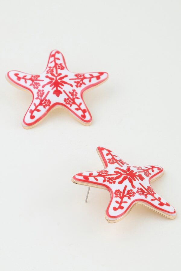 Antique Starfish Stud Earrings - Floral Enamel Accent