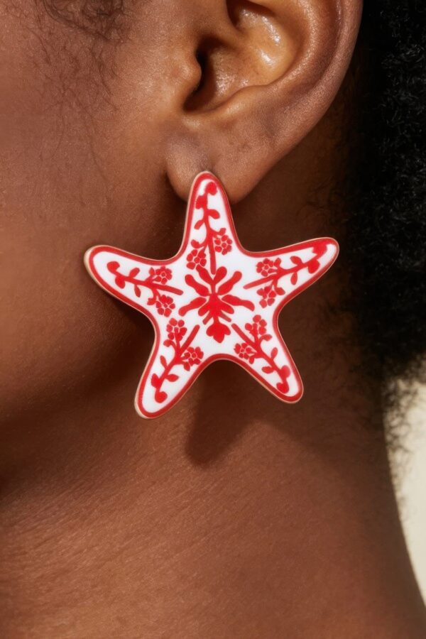 Antique Starfish Stud Earrings - Floral Enamel Accent