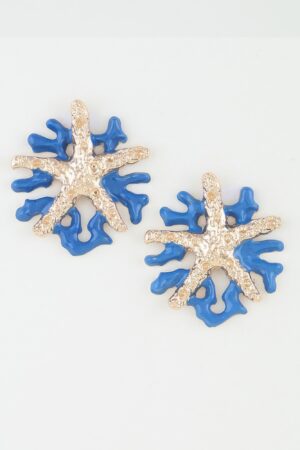 Hammered Starfish Coral Earrings – Blue Enamel