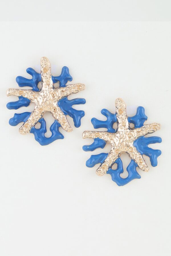 Hammered Starfish Coral Earrings – Blue Enamel