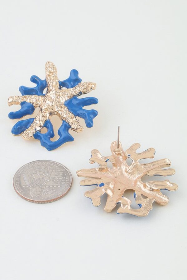 Hammered Starfish Coral Earrings - Blue Enamel