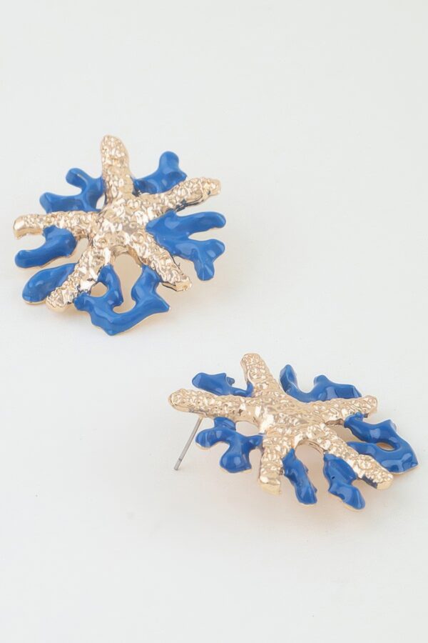 Hammered Starfish Coral Earrings - Blue Enamel