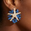 Hammered Starfish Coral Earrings - Blue Enamel