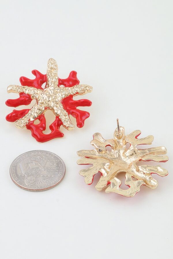 Hammered Starfish Coral Earrings - Blue Enamel