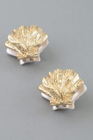 Two-Tone Clamshell Clasp Earrings – Gold-Tone & Pearlized
