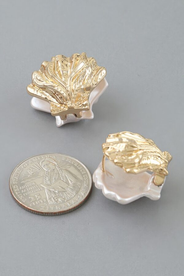 Two-Tone Clamshell Clasp Earrings - Gold-Tone & Pearlized