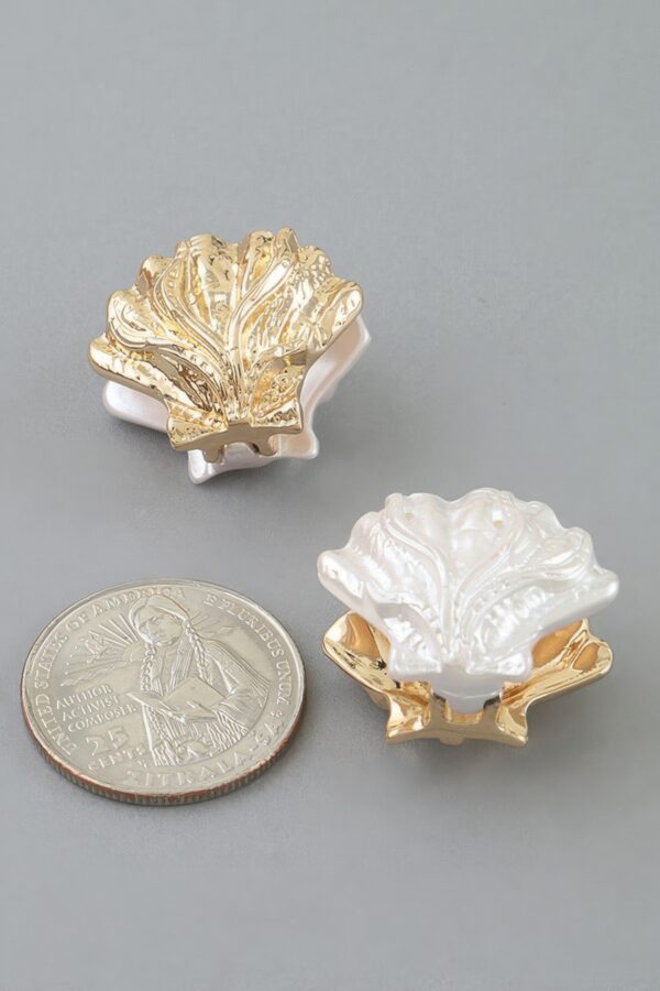 Two-Tone Clamshell Clasp Earrings - Gold-Tone & Pearlized