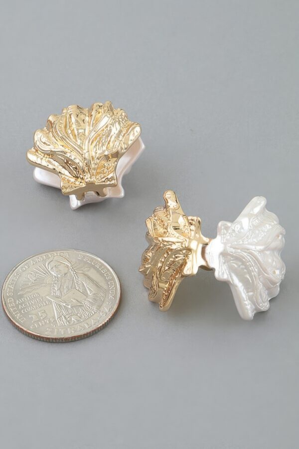 Two-Tone Clamshell Clasp Earrings - Gold-Tone & Pearlized