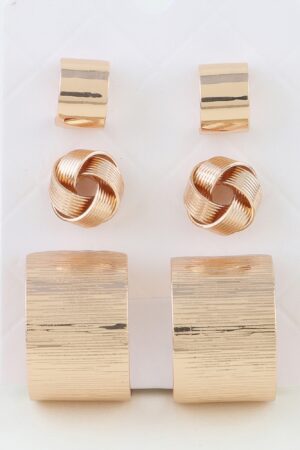 Carved Hoop Earrings – 3-Pair Rose Gold-Tone Set
