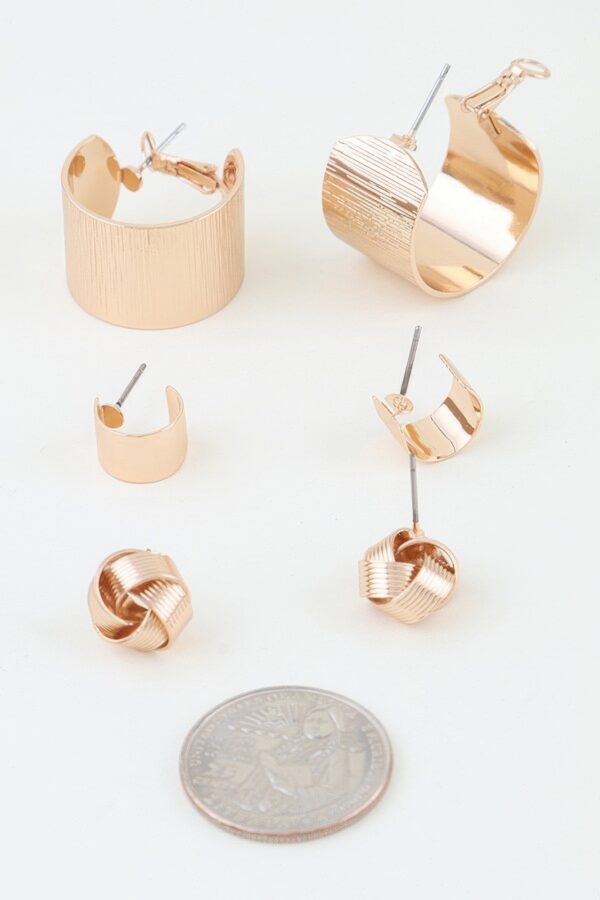 Carved Hoop Earrings - 3-Pair Rose Gold-Tone Set