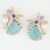 Turquoise Enamel Starfish Shell Stud Earrings