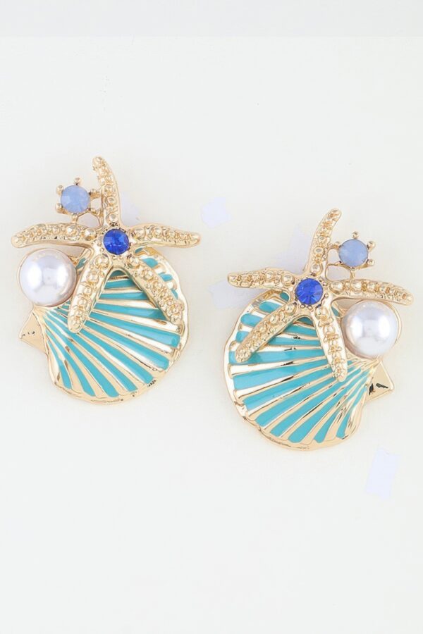 Turquoise Enamel Starfish Shell Stud Earrings