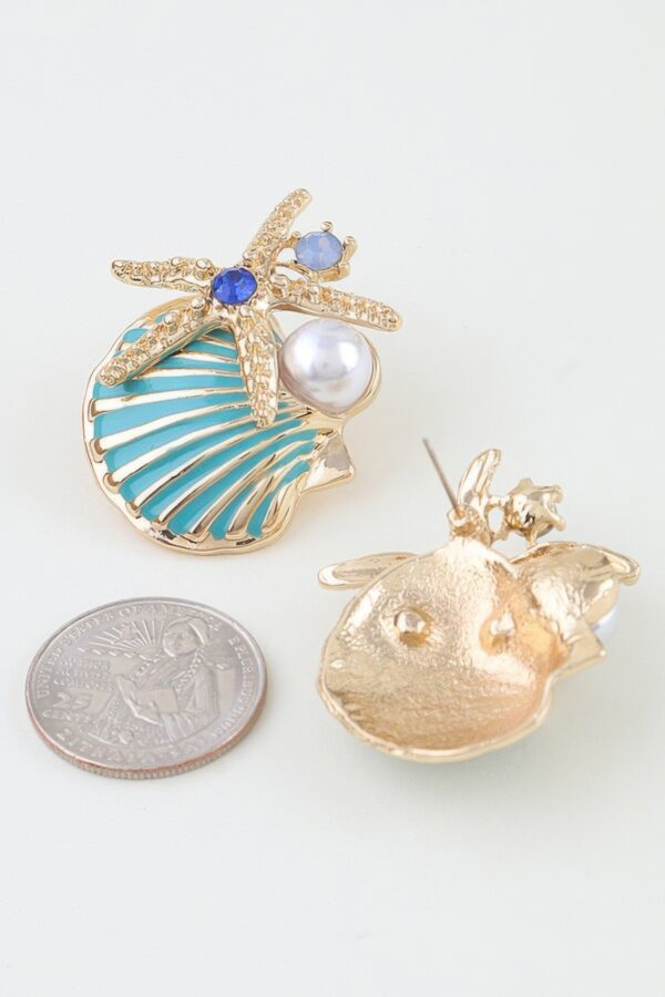 Turquoise Enamel Starfish Shell Stud Earrings