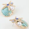 Turquoise Enamel Starfish Shell Stud Earrings