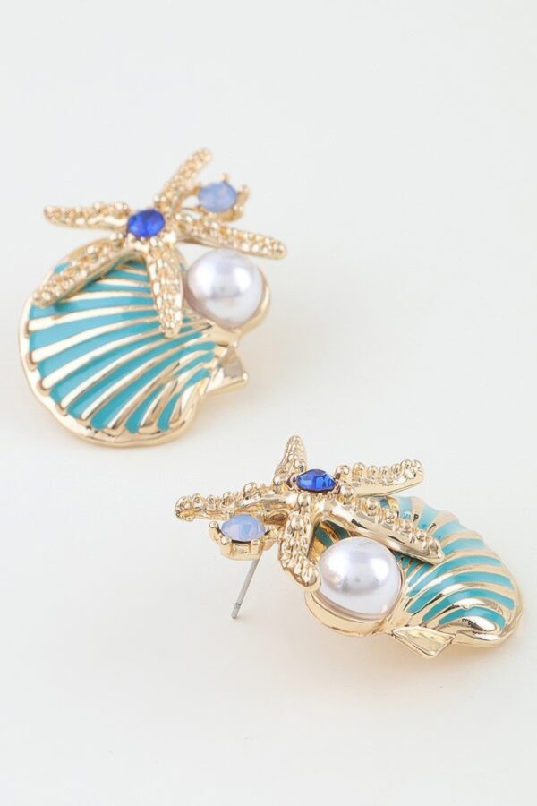 Turquoise Enamel Starfish Shell Stud Earrings