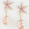 Bejeweled Starfish Shell Drop Earrings – Pink Accent