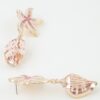 Bejeweled Starfish Shell Drop Earrings - Pink Accent