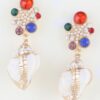 Bejeweled Shell Drop Earrings with Pearls