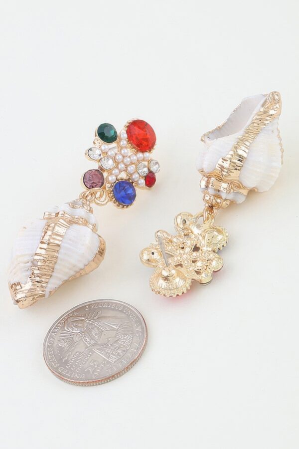 Bejeweled Shell Drop Earrings with Pearls
