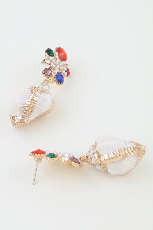 Bejeweled Shell Drop Earrings with Pearls