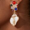 Bejeweled Shell Drop Earrings with Pearls