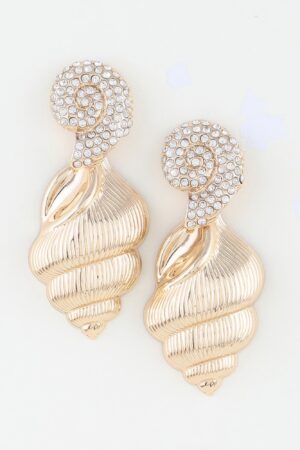 Bejeweled Conch Shell Earrings with Crystal Spiral