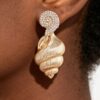 Bejeweled Conch Shell Earrings with Crystal Spiral