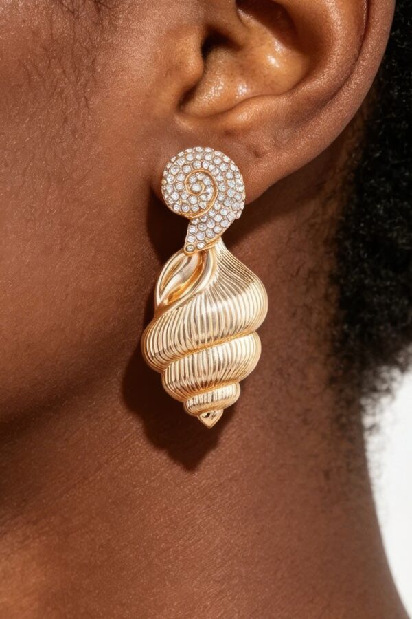 Bejeweled Conch Shell Earrings with Crystal Spiral