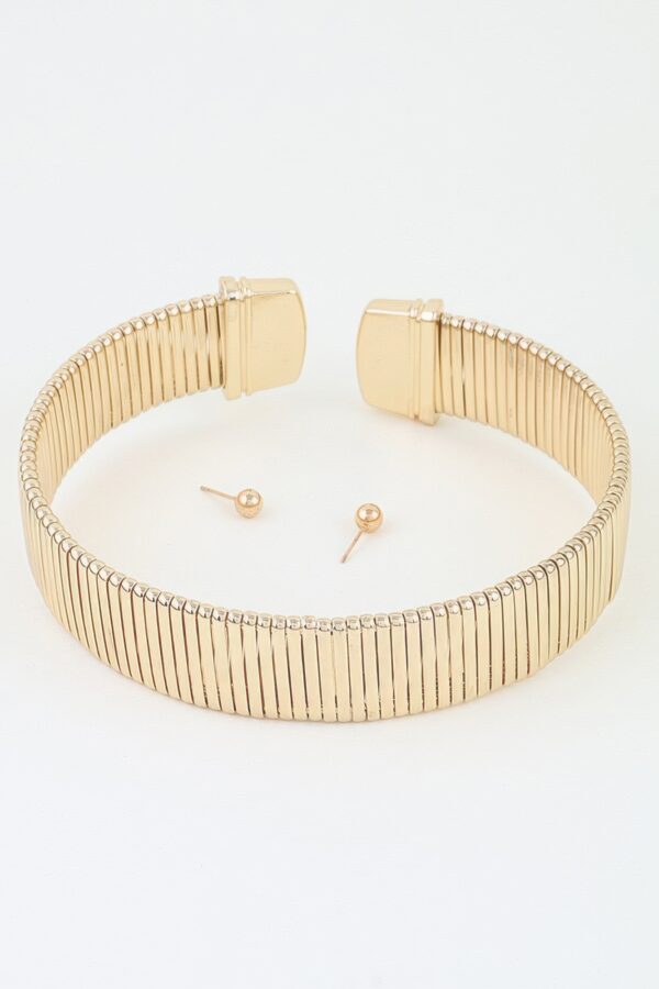 Cubic Bar Chain Choker Necklace with Ball Studs