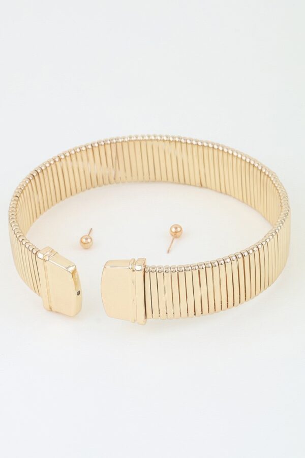 Cubic Bar Chain Choker Necklace with Ball Studs
