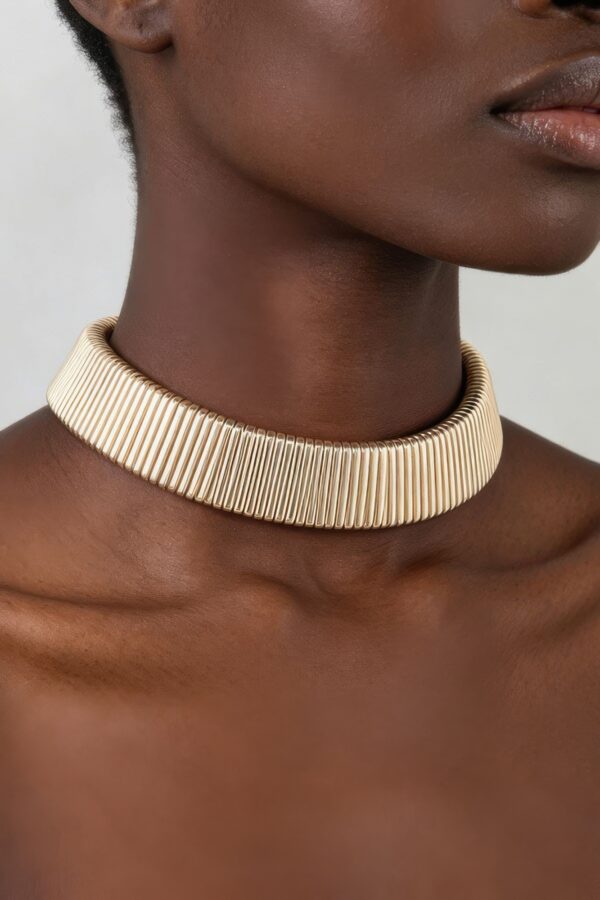 Cubic Bar Chain Choker Necklace with Ball Studs