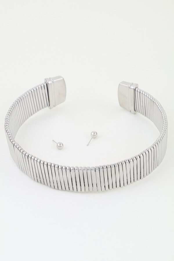 Cubic Bar Chain Choker Necklace with Ball Studs