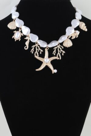 Under-the-Sea Multi Charm Beaded Necklace with Pearl-Style Beads
