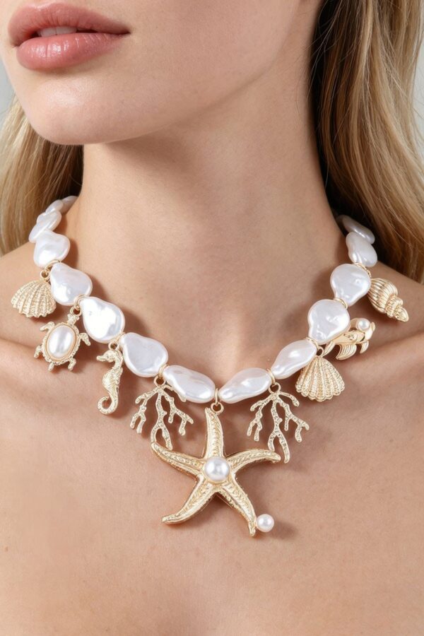 Under-the-Sea Multi Charm Beaded Necklace with Pearl-Style Beads