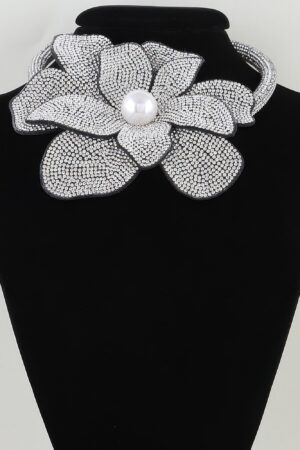 Blooming Flower Bejeweled Choker Necklace