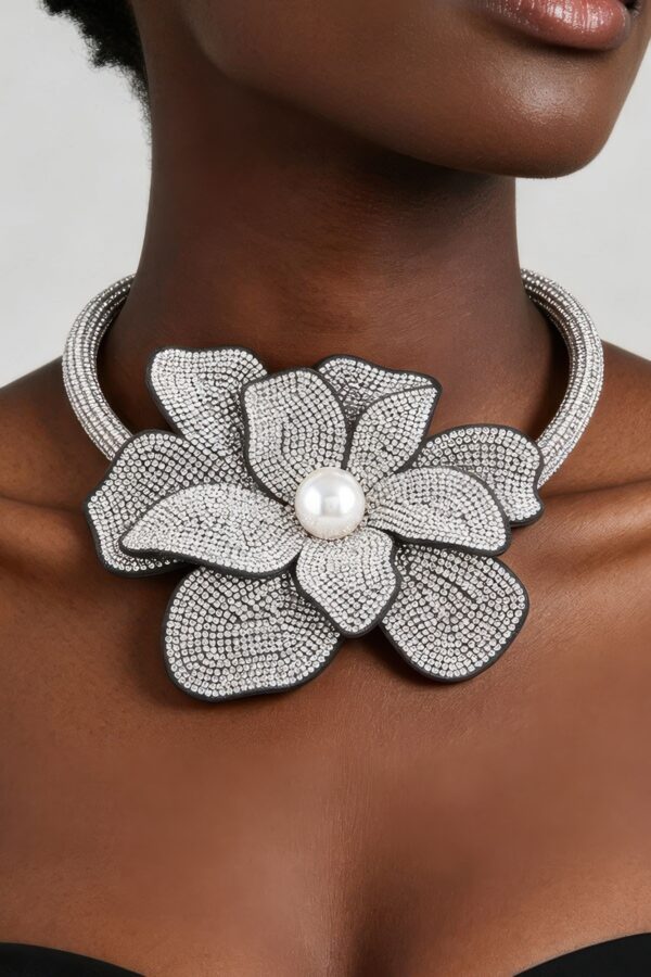 Blooming Flower Bejeweled Choker Necklace