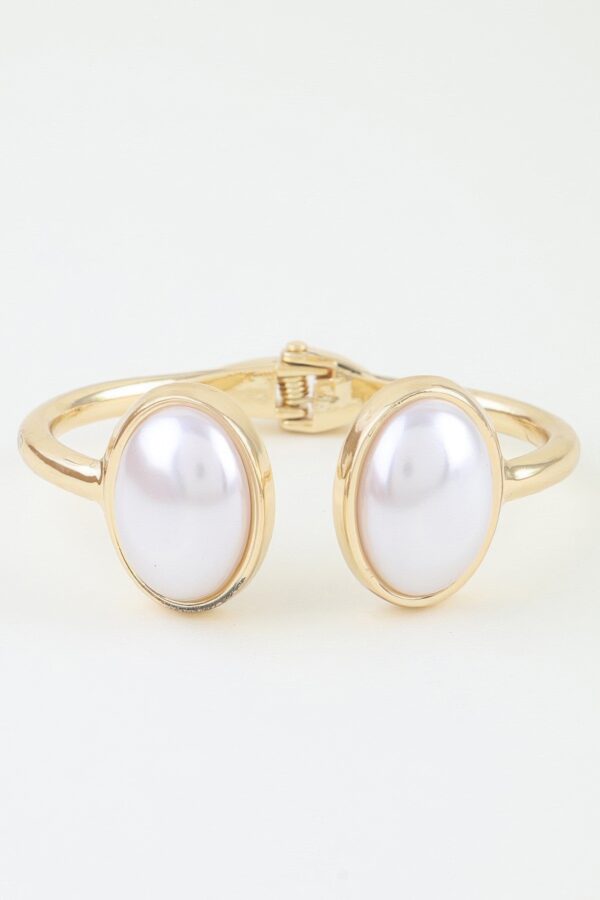 Pearl Open Cuff Bracelet – Polished Metal Oval Accents