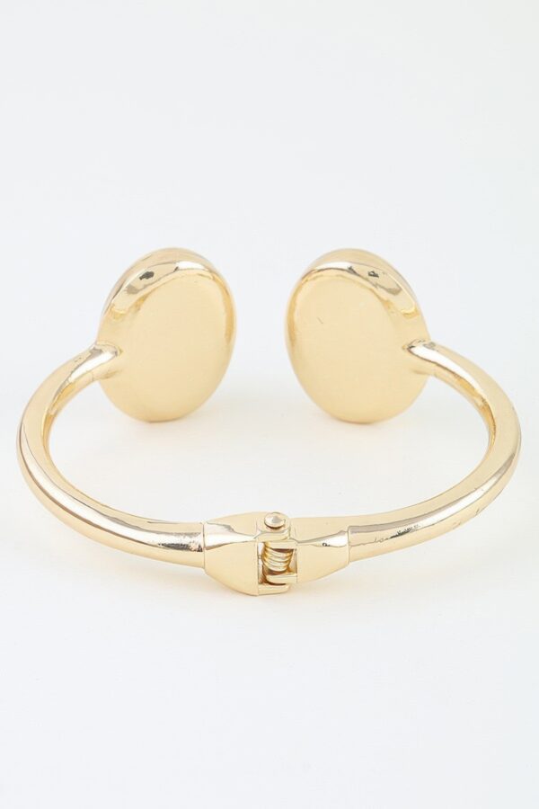 Pearl Open Cuff Bracelet - Polished Metal Oval Accents