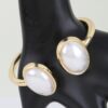 Pearl Open Cuff Bracelet - Polished Metal Oval Accents