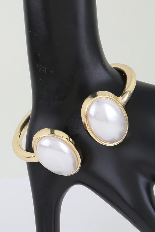 Pearl Open Cuff Bracelet - Polished Metal Oval Accents