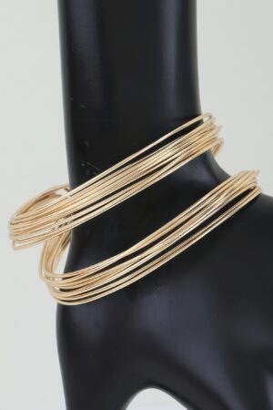 Sculptural Multi-Wire Open Cuff Bracelet – Gold/Silver
