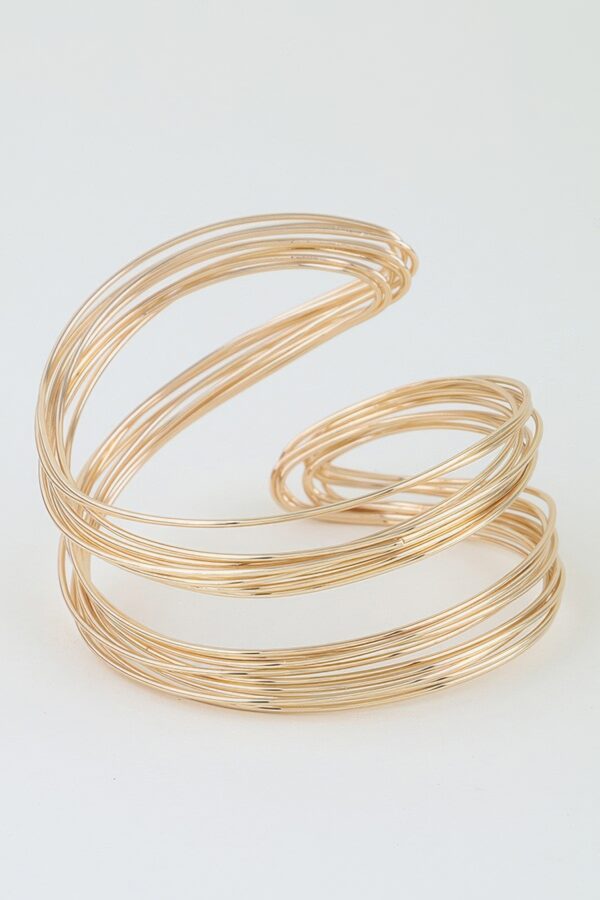 Sculptural Multi-Wire Open Cuff Bracelet - Gold/Silver